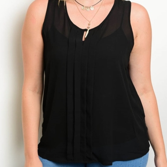 Tops - HP 4-17 Plus Keyhole Pintucked Sleeveless Top